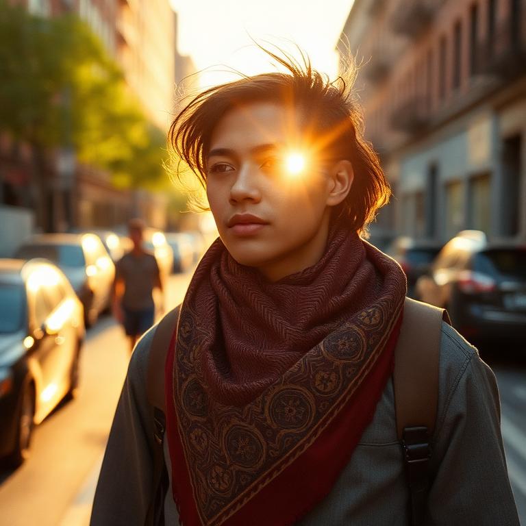A Cambodian silk scarf styled as streetwear in Brooklyn sunlight.